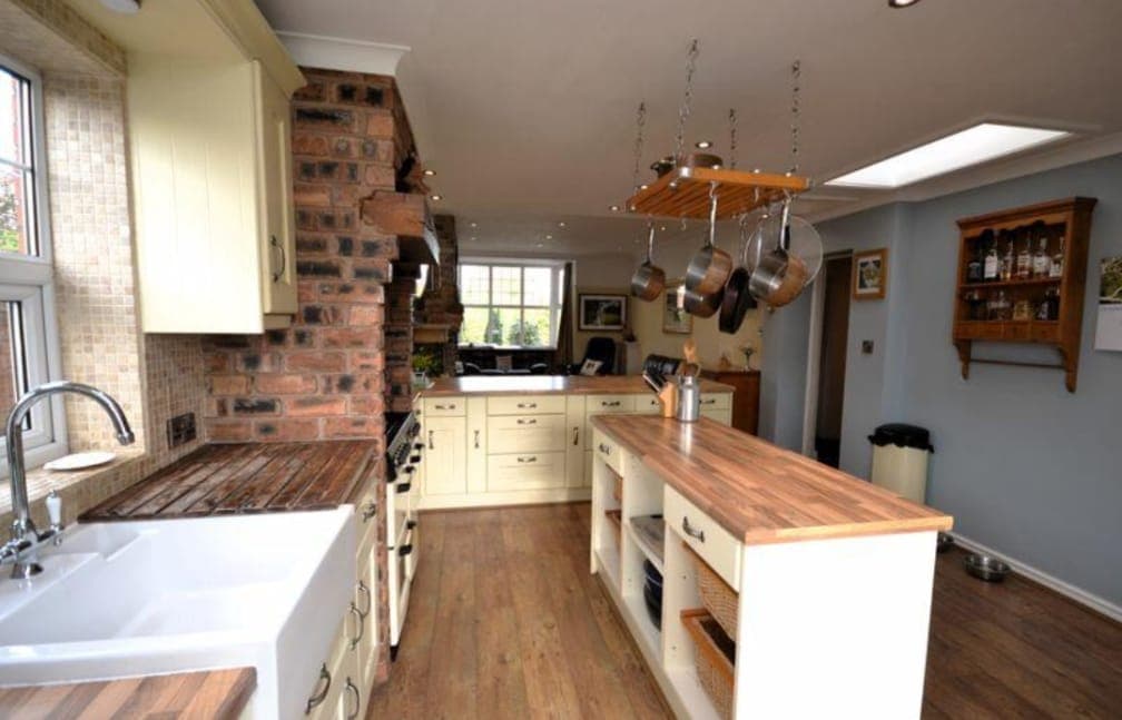 Kitchen before respray - rustic cabinets in Chorley